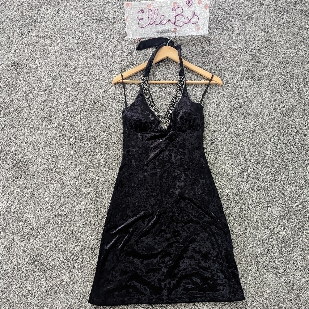 NWT Taboo Black Crushed Velvet Halter Dress FLAWED ITEM